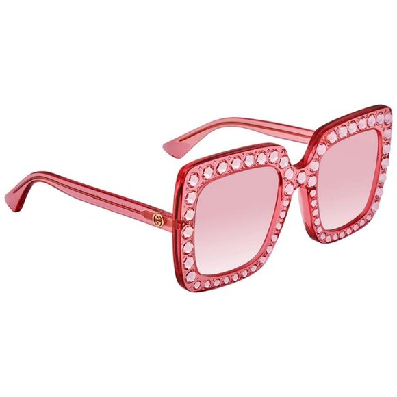 Gucci Accessories - GUCCI Square Pink Crystal Sunglasses GG 0148S 003